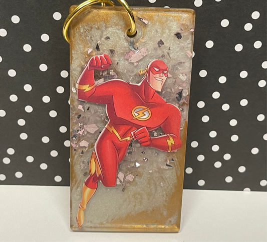 Red and Gold Comic Book Resin Large Keychain