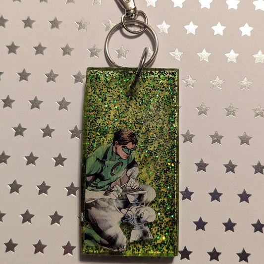 Green Comic Book Resin Keychain