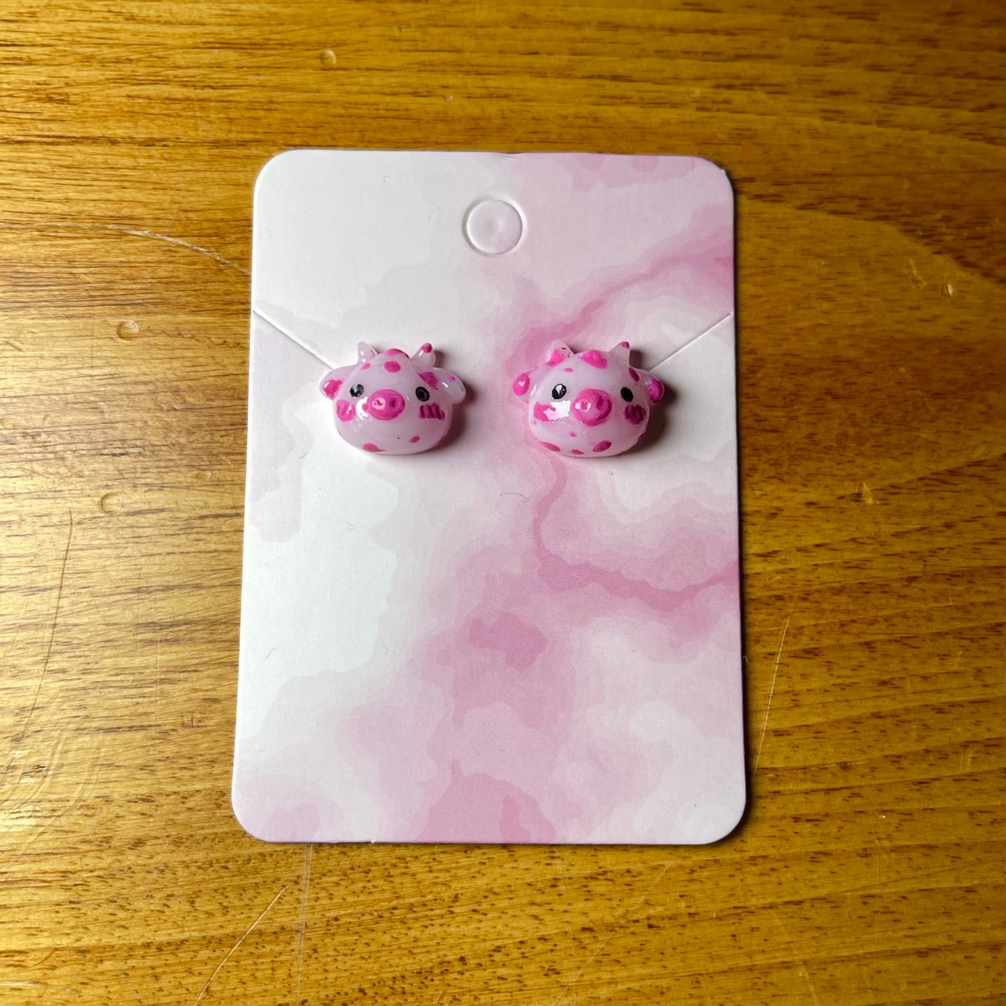 Strawberry Pink Cow Stud Earrings