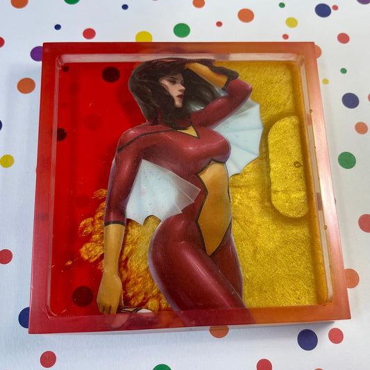 Gold and Red Spider Comic Book Resin Coaster