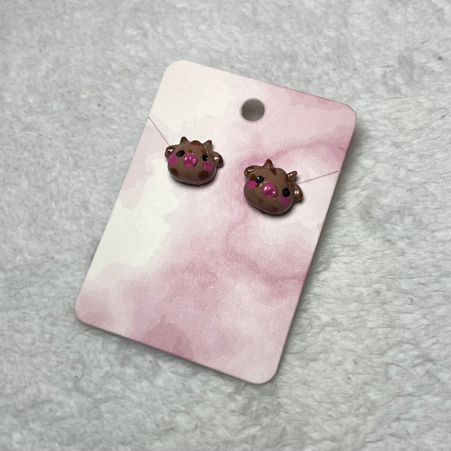 Chocolate, Strawberry, and White Milk Cow Stud Earrings 3-Pack