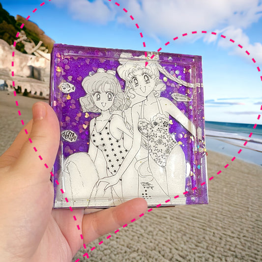 Moon Beach Babes - Manga Resin Coaster