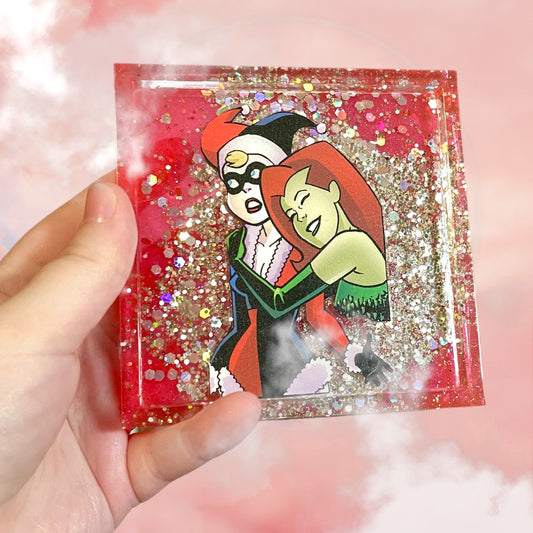 “Clown Princess and Botanical Babe” Comic Book Resin Coaster