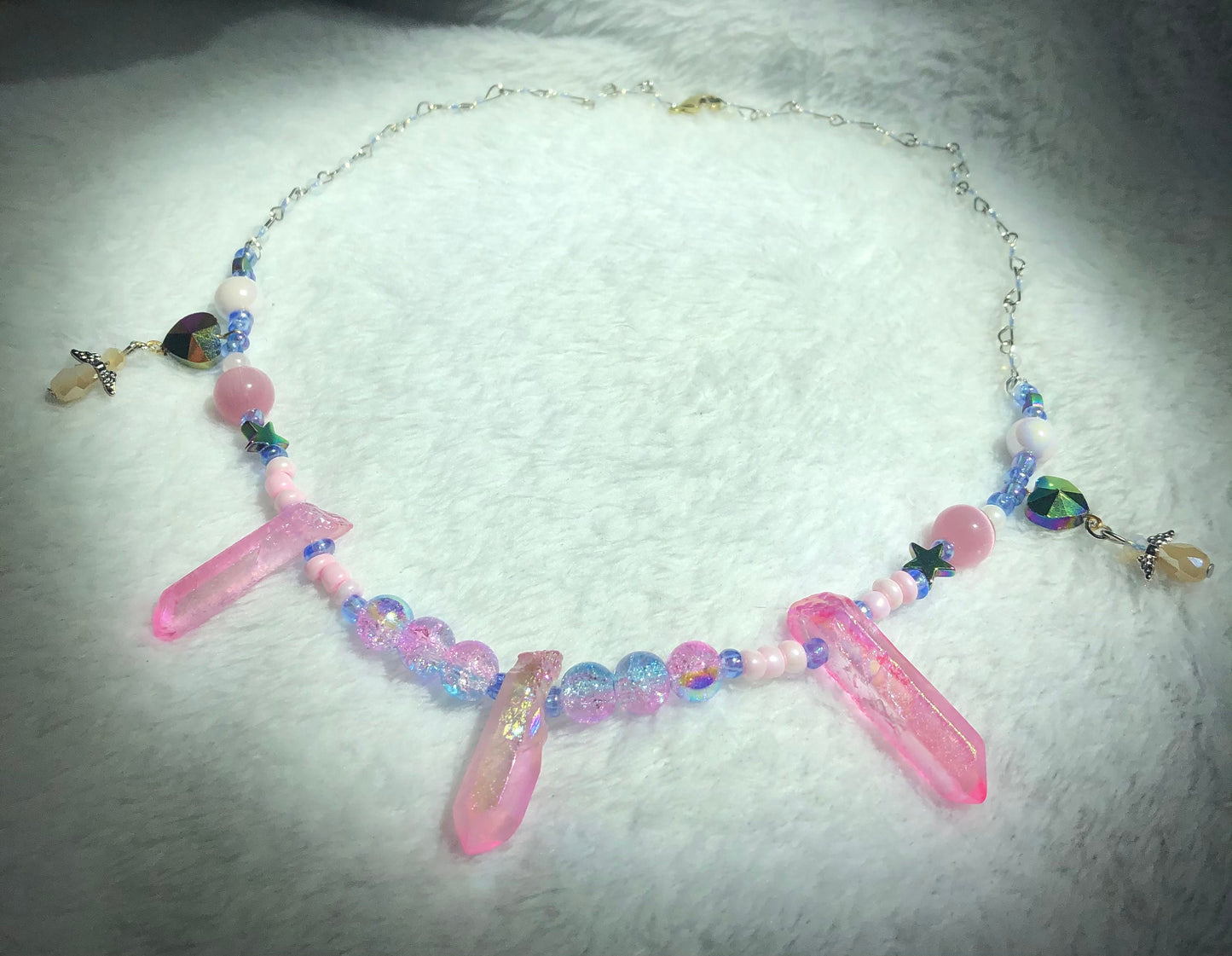 Pink Angelic Pearl and Quartz Necklace