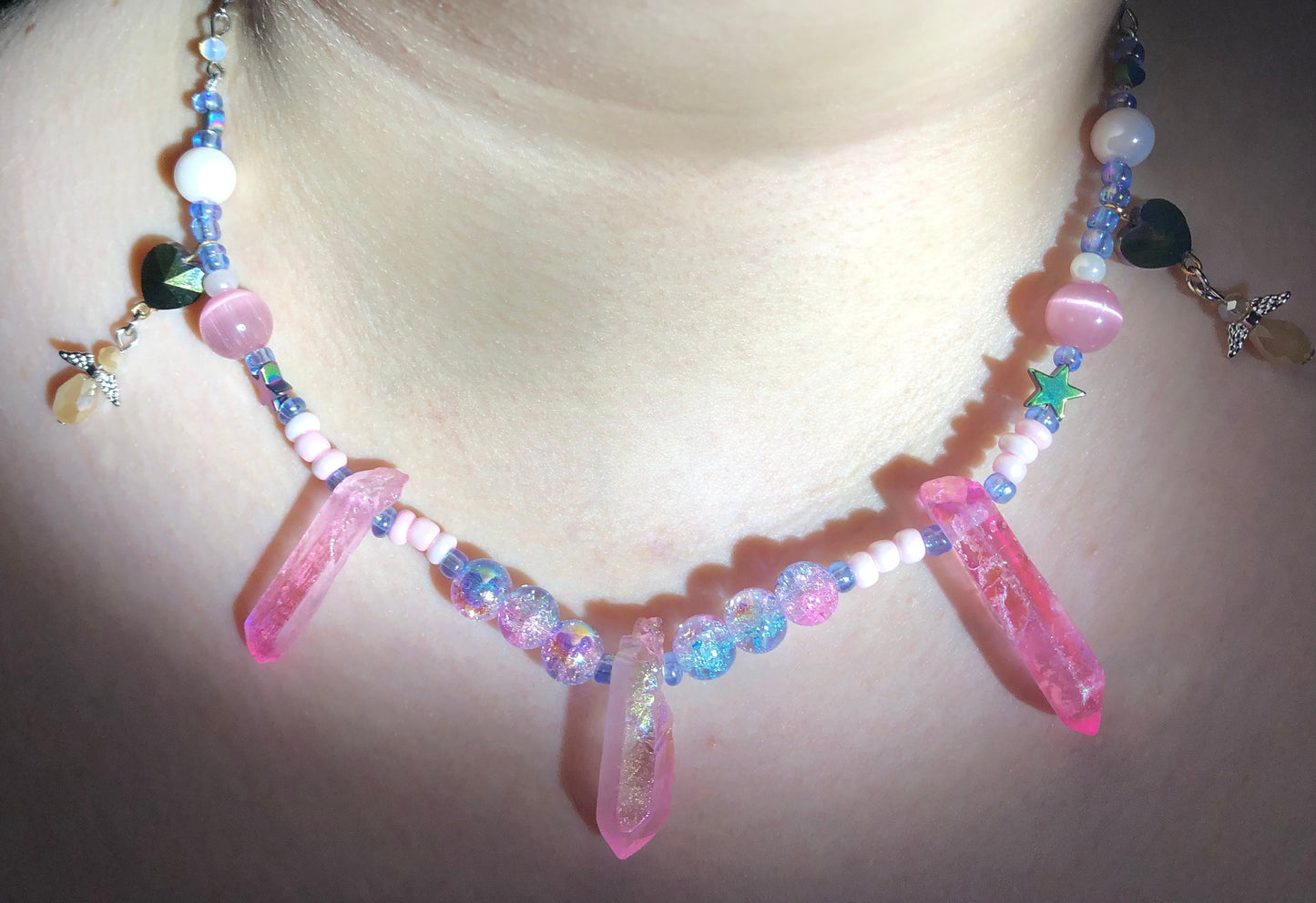 Pink Angelic Pearl and Quartz Necklace