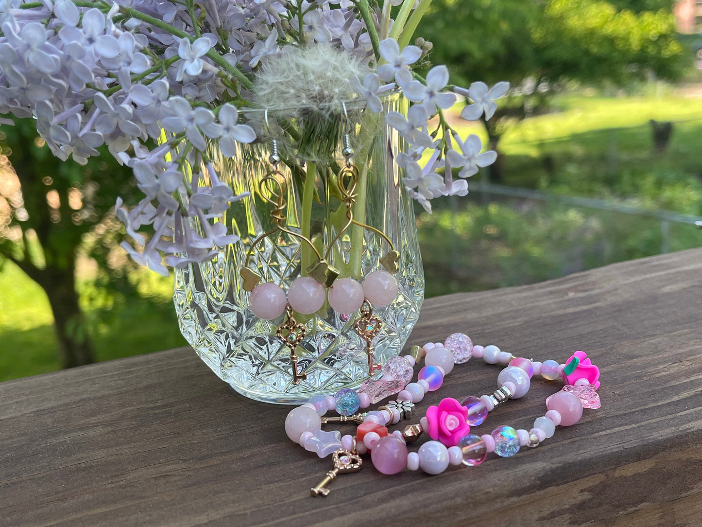 Key To Your Heart - Rose Quartz Love Bracelet and Earring Set