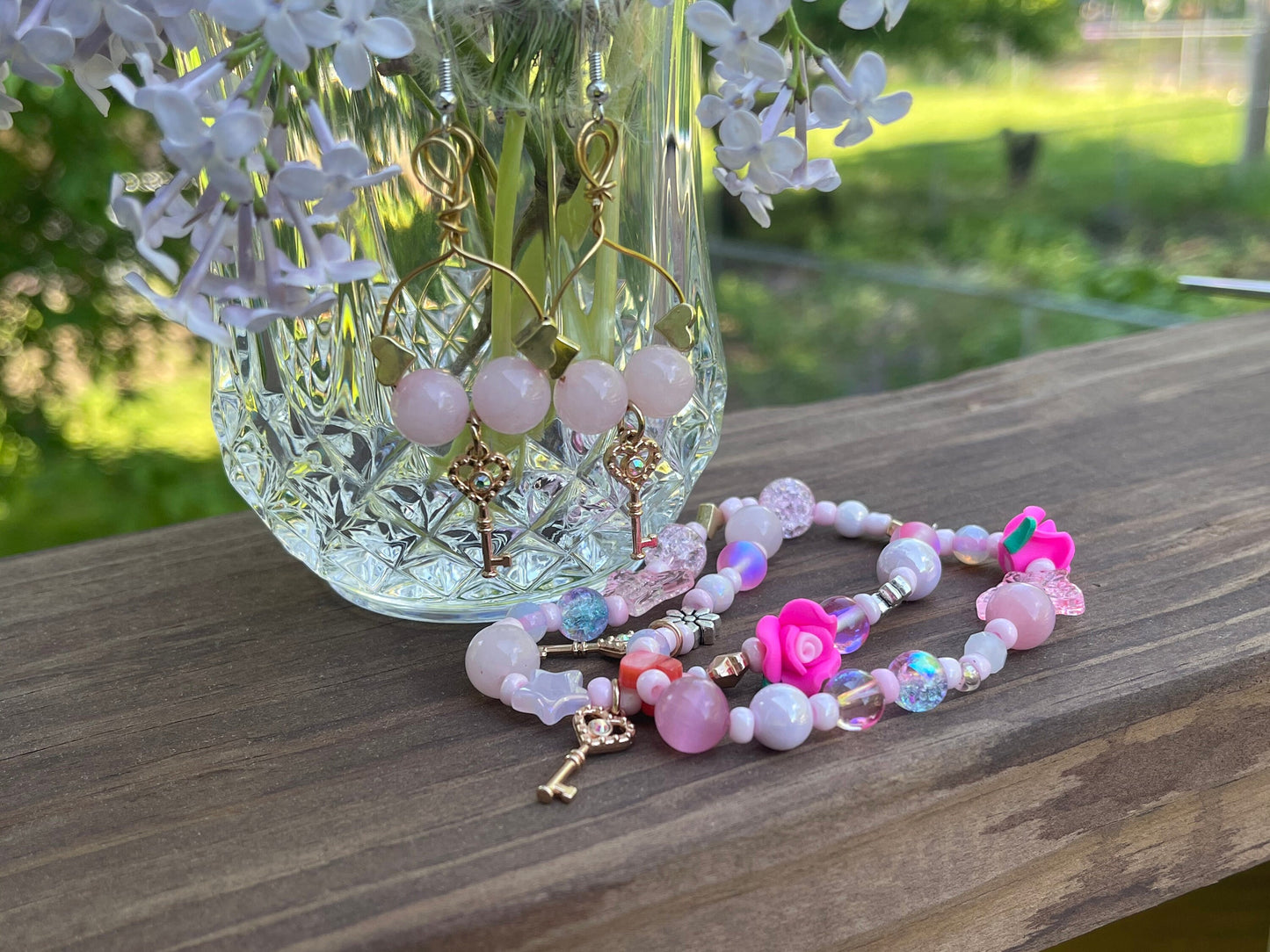 Key To Your Heart - Rose Quartz Love Bracelet and Earring Set