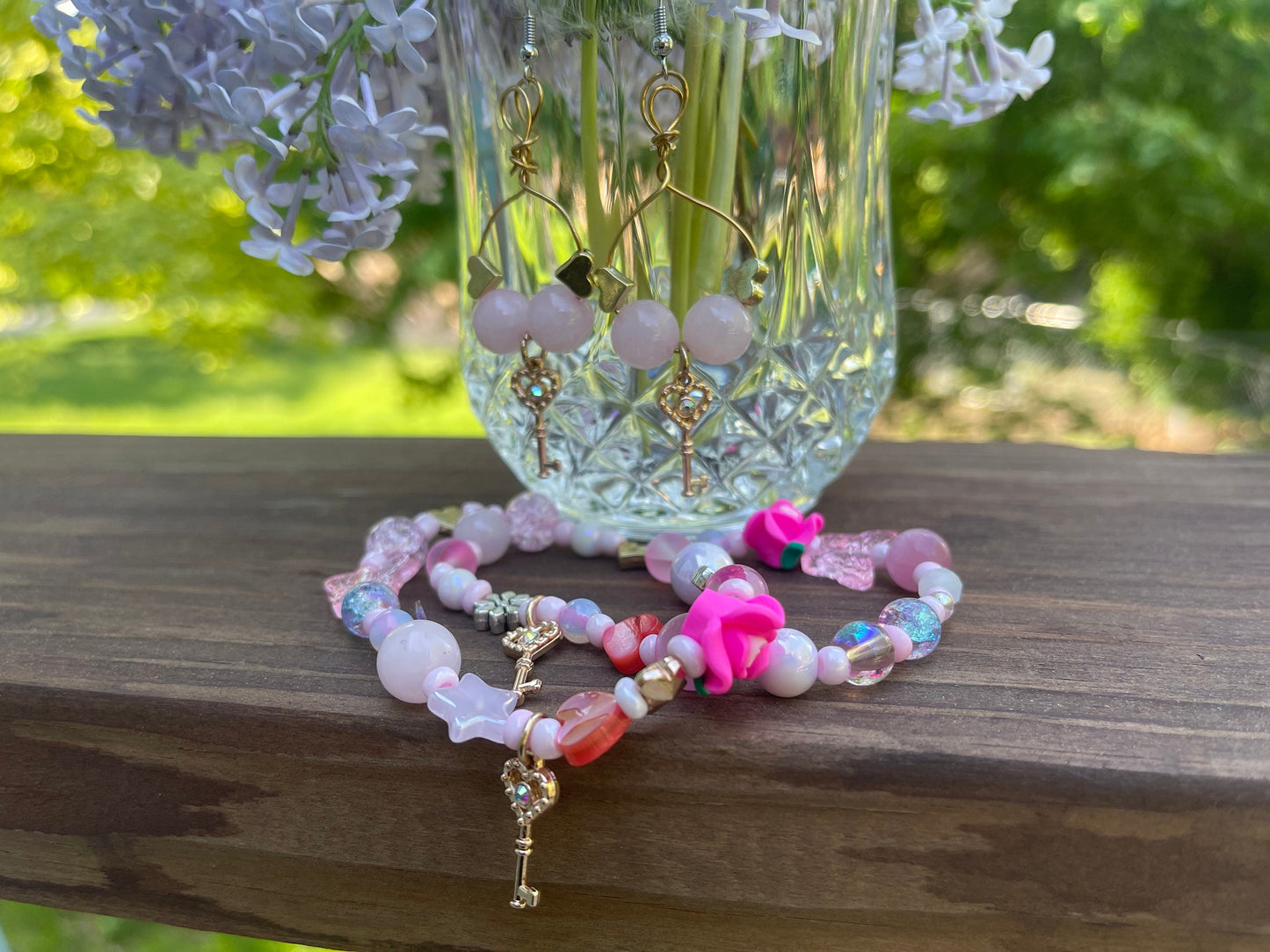 Key To Your Heart - Rose Quartz Love Bracelet and Earring Set