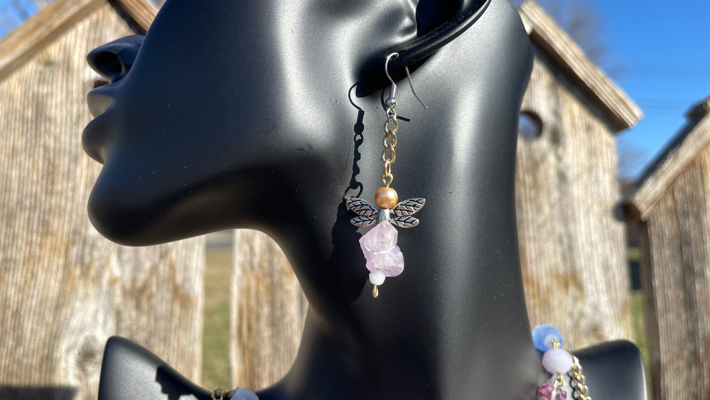 Lavender Dragonflies - Amethyst and Freshwater Pearl Jewelry Set
