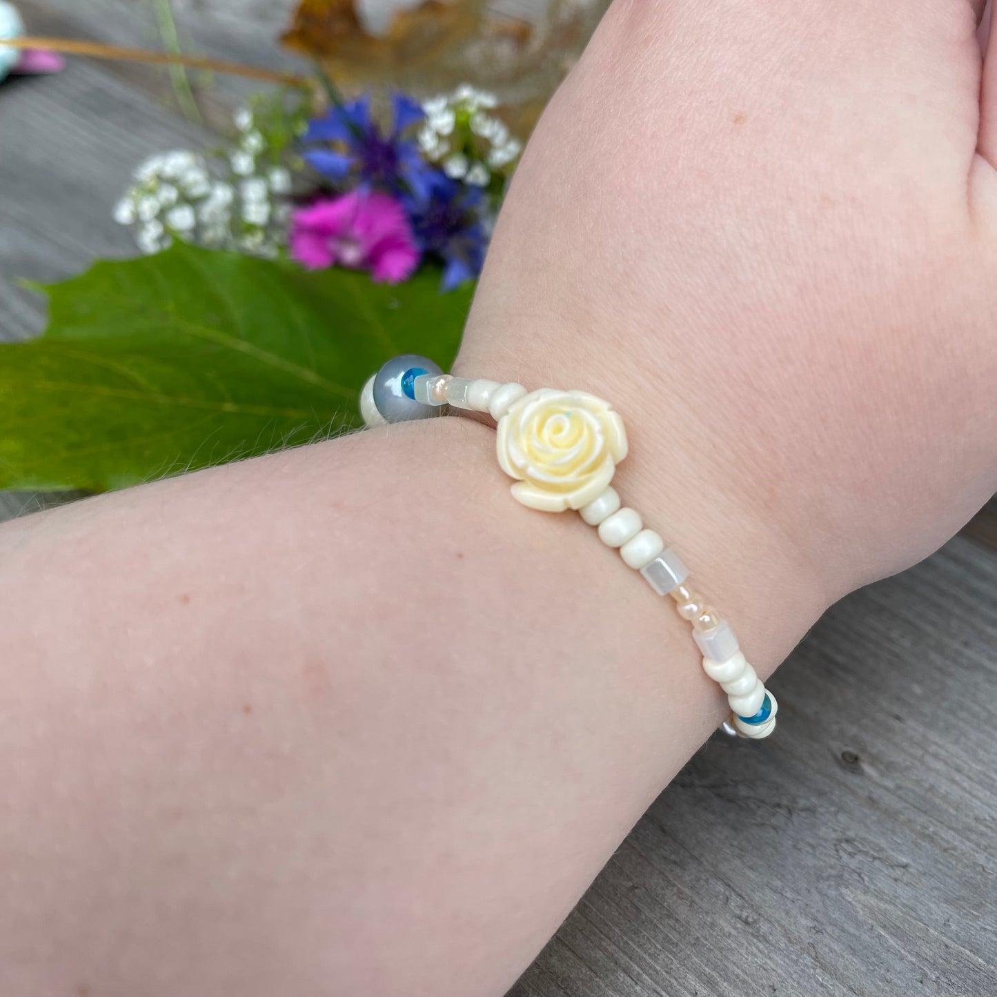 Priscilla - Baby Blue Rose Bracelet