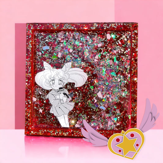 Pink and Red Rabbit Moon Girl Resin Coaster