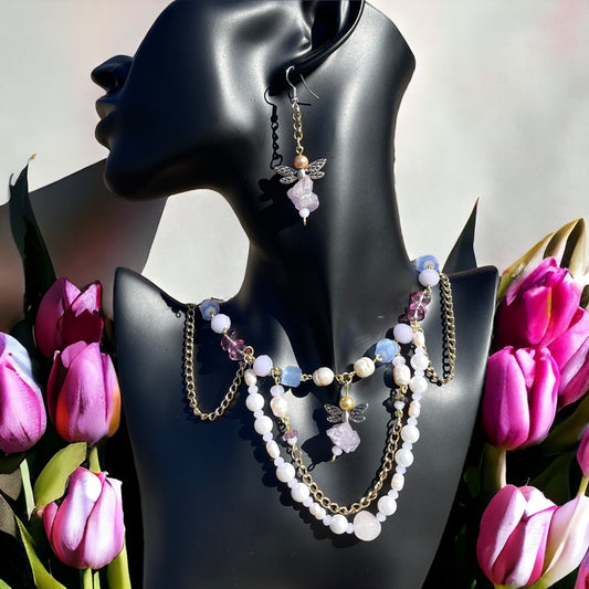 Lavender Dragonflies - Amethyst and Freshwater Pearl Jewelry Set